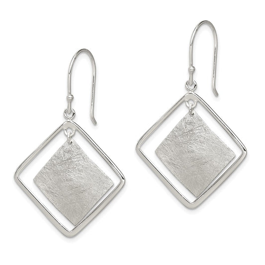 Sterling Silver Polished and Textured Squares Dangle Earrings