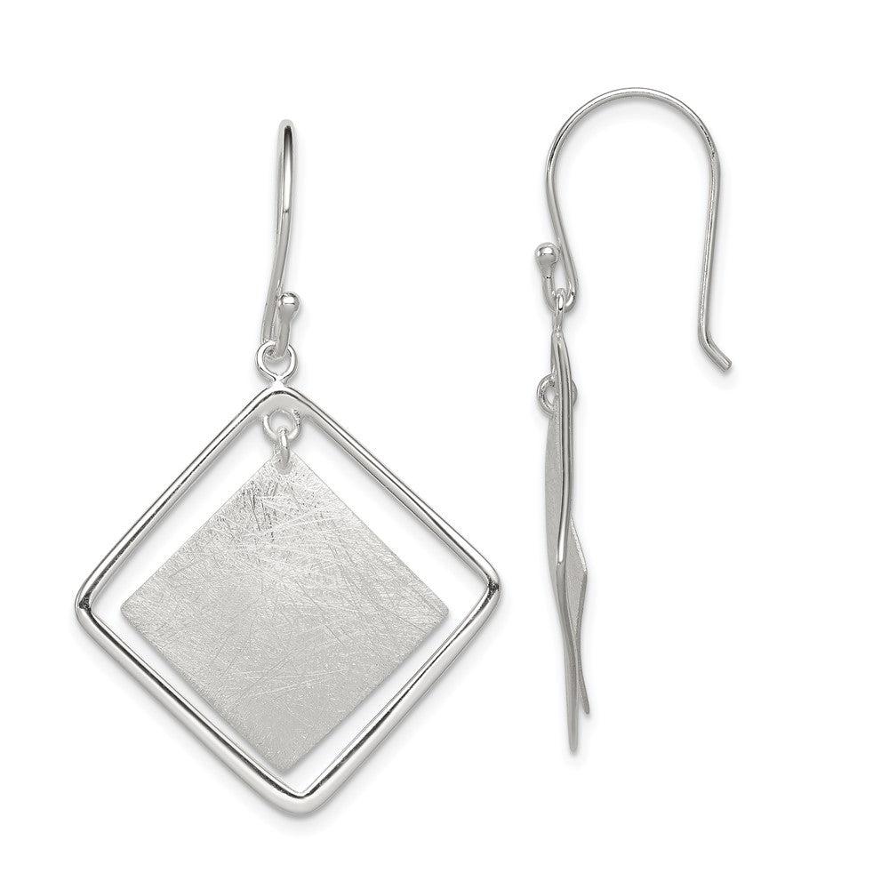 Sterling Silver Polished and Textured Squares Dangle Earrings