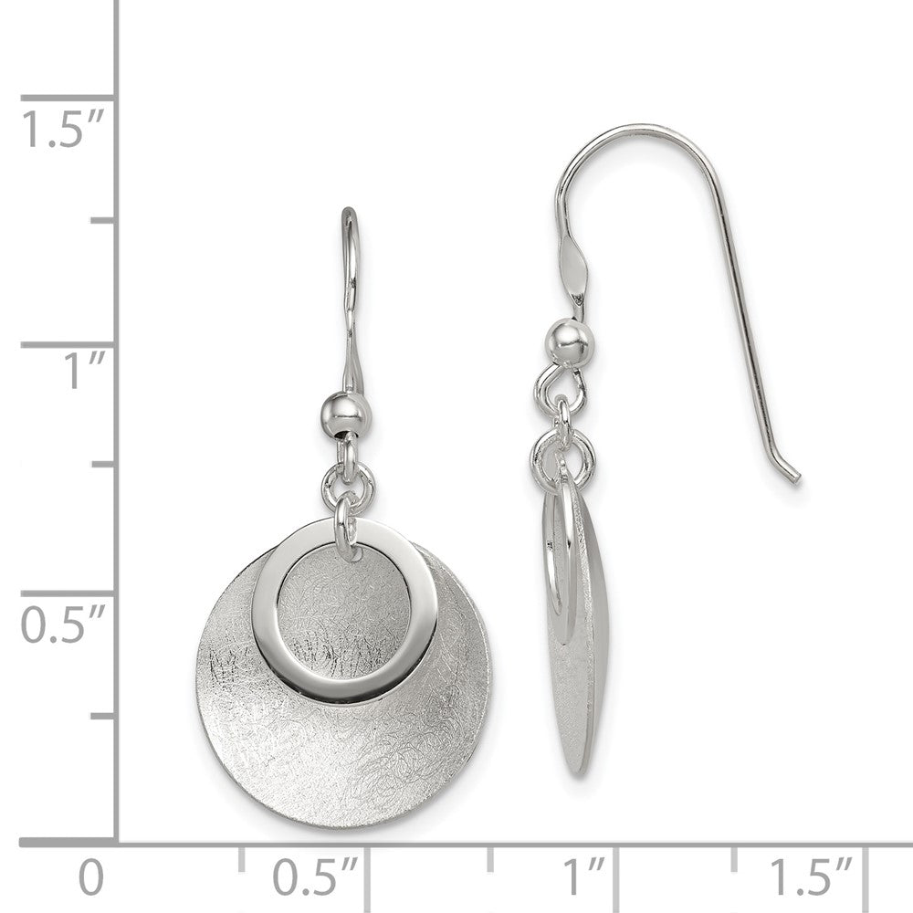 Sterling Silver Polished Textured Circle Shepherd Hook Earrings