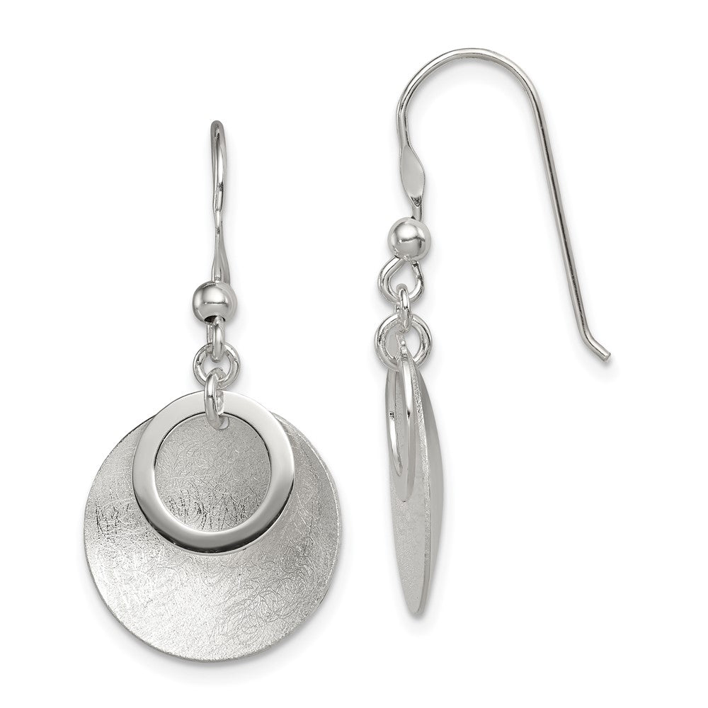 Sterling Silver Polished Textured Circle Shepherd Hook Earrings