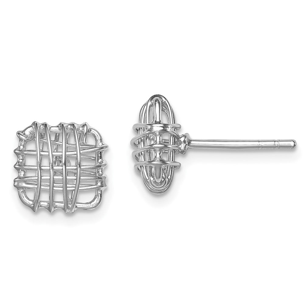 Rhodium-plated Sterling Silver Polished Square Post Earrings