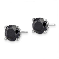 Rhodium-plated Sterling Silver Black Sapphire Post Earrings