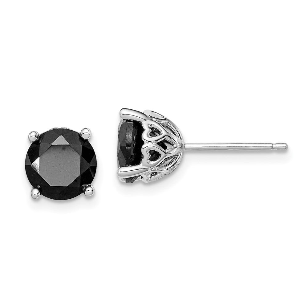 Rhodium-plated Sterling Silver Black Sapphire Post Earrings