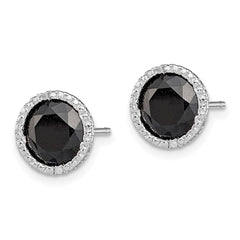 Rhodium-plated Sterling Silver Black Sapphire & Diamond Post Earrings