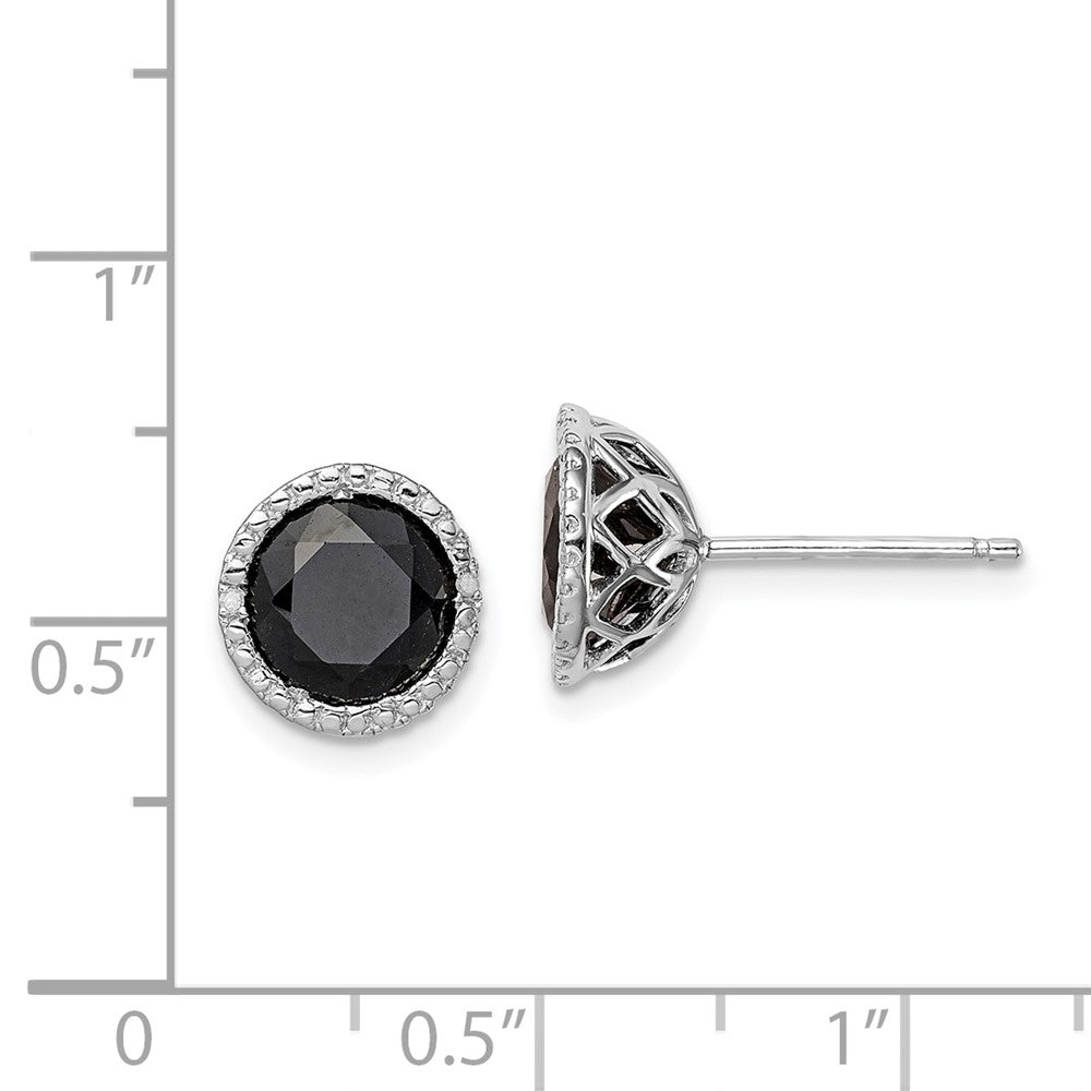 Rhodium-plated Sterling Silver Black Sapphire & Diamond Post Earrings