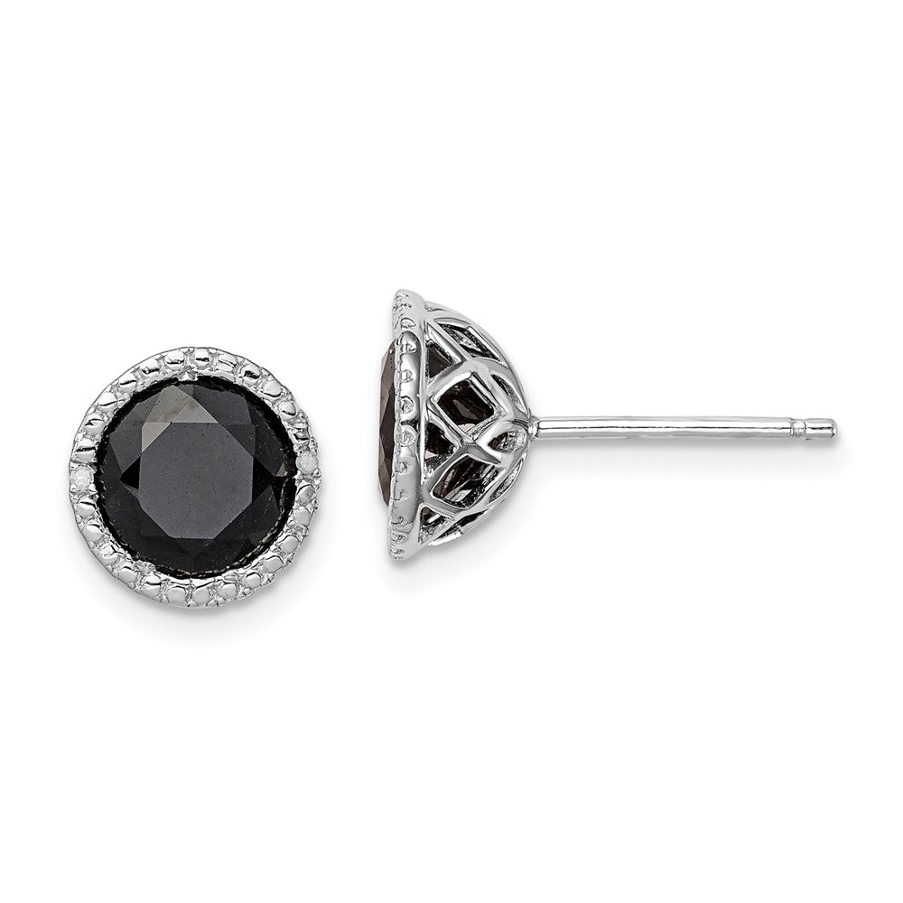 Rhodium-plated Sterling Silver Black Sapphire & Diamond Post Earrings