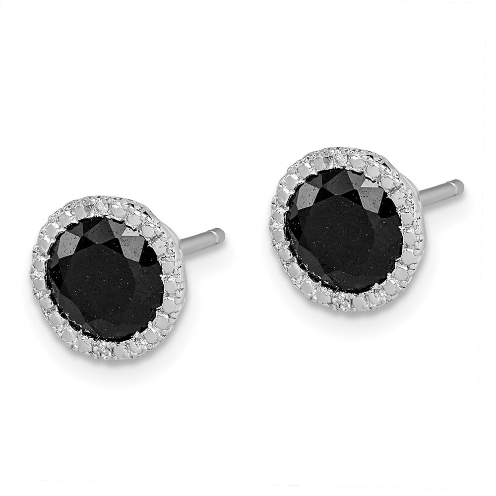 Rhodium-plated Sterling Silver Black Sapphire & Diamond Post Earrings