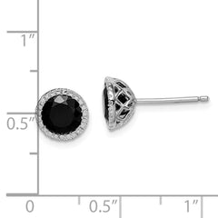 Rhodium-plated Sterling Silver Black Sapphire & Diamond Post Earrings