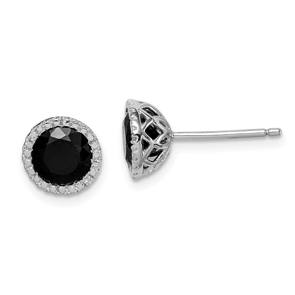 Rhodium-plated Sterling Silver Black Sapphire & Diamond Post Earrings