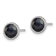 Rhodium-plated Sterling Silver Black Sapphire Post Earrings