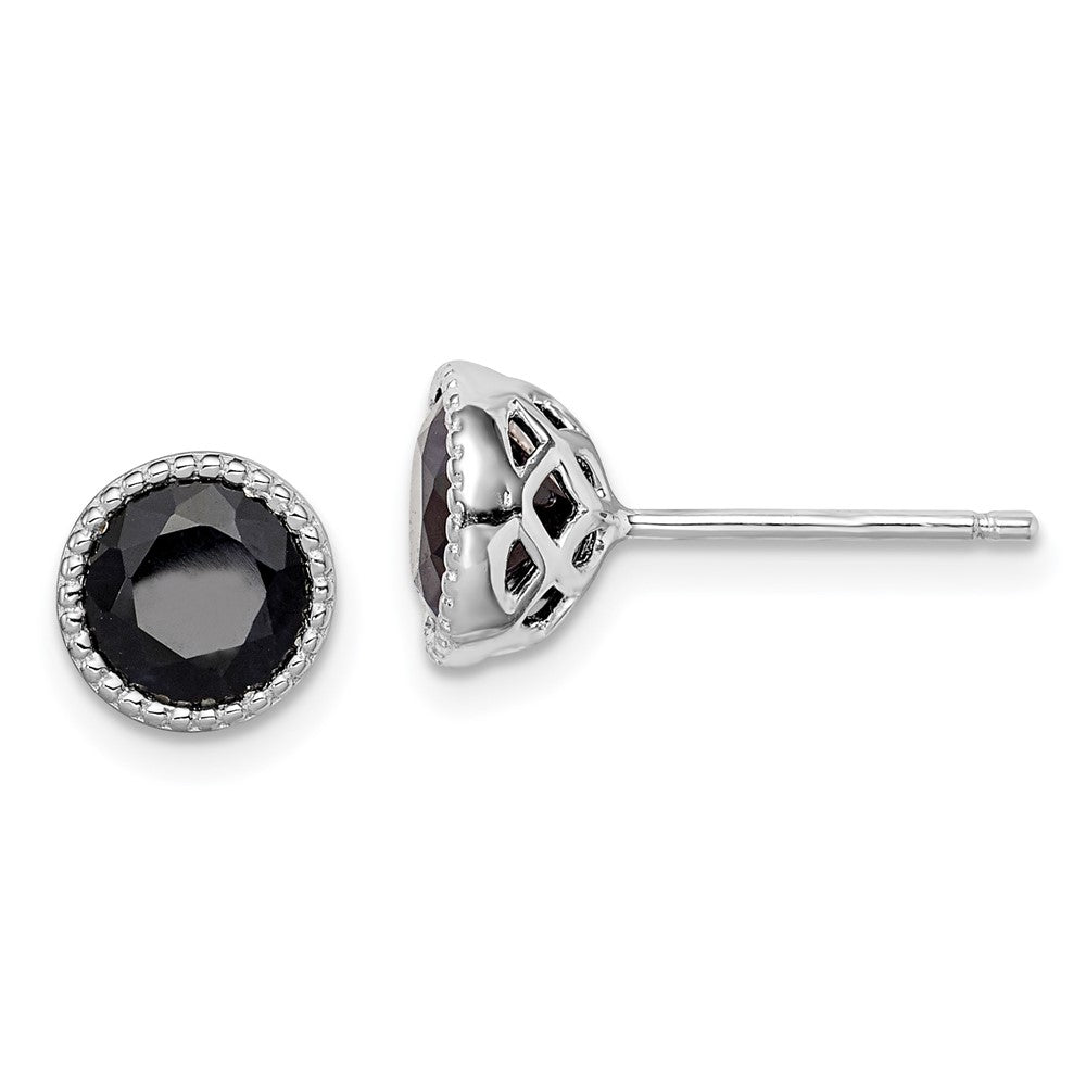 Rhodium-plated Sterling Silver Black Sapphire Post Earrings