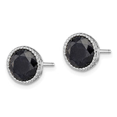 Rhodium-plated Sterling Silver Black Sapphire Post Earrings