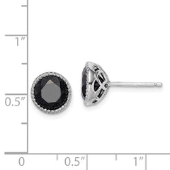 Rhodium-plated Sterling Silver Black Sapphire Post Earrings