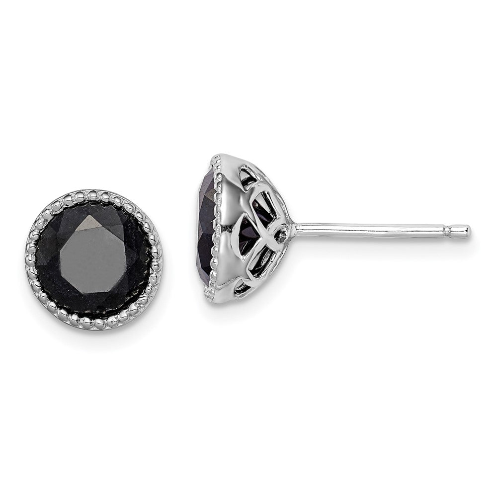 Rhodium-plated Sterling Silver Black Sapphire Post Earrings