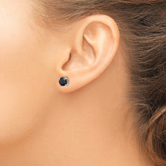 Rhodium-plated Sterling Silver Black Sapphire Post Earrings