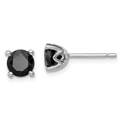 Rhodium-plated Sterling Silver Black Sapphire Post Earrings