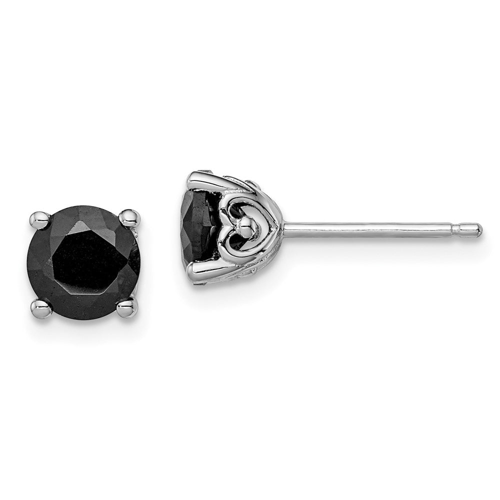 Rhodium-plated Sterling Silver 6mm Black Sapphire Post Earrings