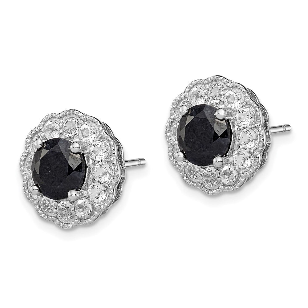 Rhodium-plated Sterling Silver Black Sapphire & White Topaz Post Earrings