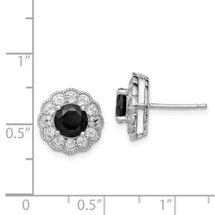 Rhodium-plated Sterling Silver Black Sapphire & White Topaz Post Earrings