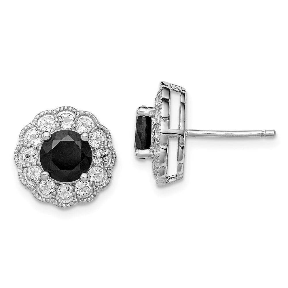 Rhodium-plated Sterling Silver Black Sapphire & White Topaz Post Earrings