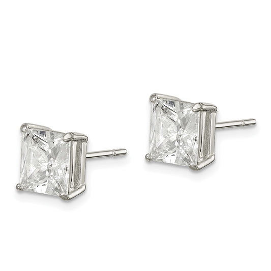 Sterling Silver Polished 7mm Princess CZ Post Earrings