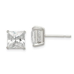 Sterling Silver Polished 7mm Princess CZ Post Earrings