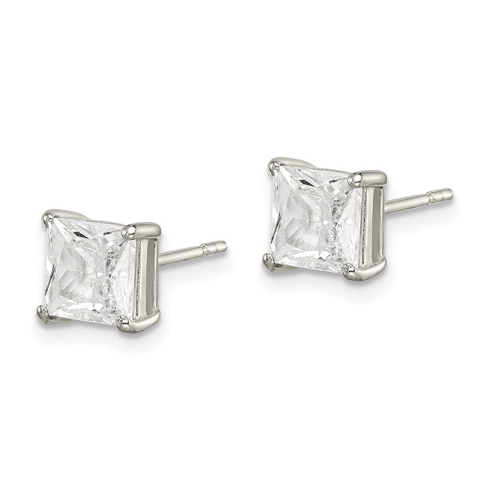Sterling Silver Polished 6mm Princess CZ Post Earrings