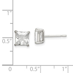 Sterling Silver Polished 6mm Princess CZ Post Earrings