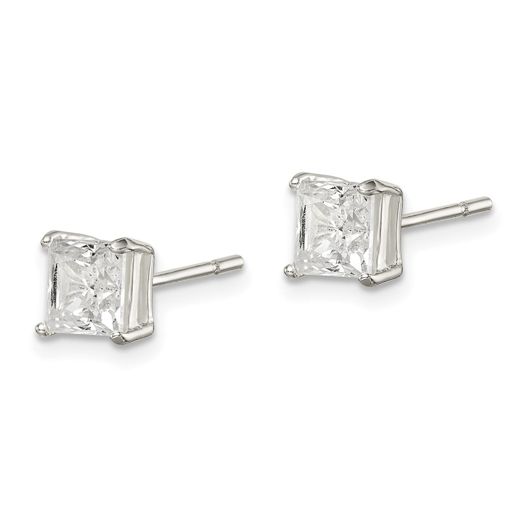 Sterling Silver Polished 5mm Princess CZ Post Earrings