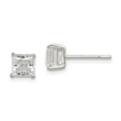 Sterling Silver Polished 5mm Princess CZ Post Earrings