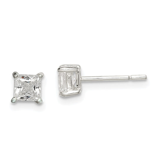 Sterling Silver Polished 4mm Princess CZ Post Earrings