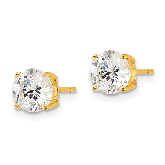 Yellow Gold-plated Sterling Silver Polished 7mm CZ Post Earrings