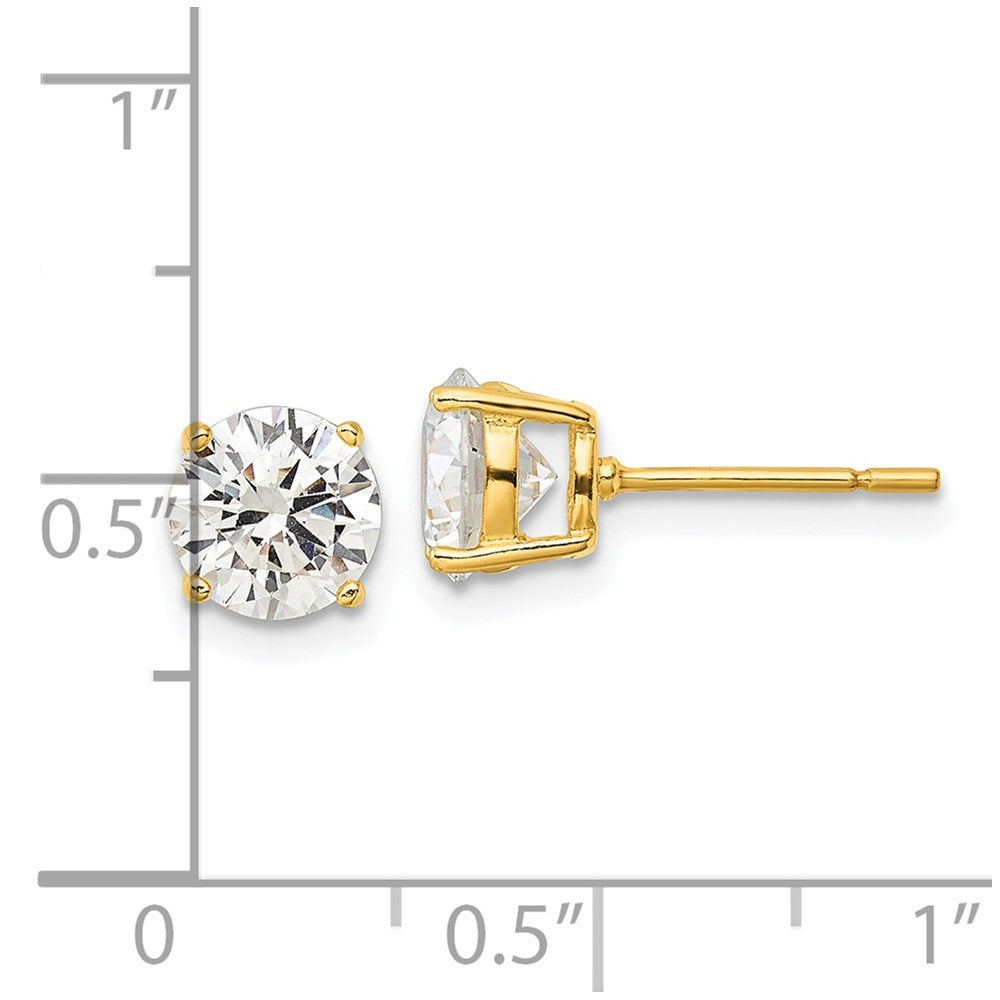 Yellow Gold-plated Sterling Silver Polished 7mm CZ Post Earrings