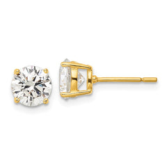 Yellow Gold-plated Sterling Silver Polished 7mm CZ Post Earrings