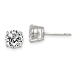 Sterling Silver Polished 7mm CZ Post Earrings