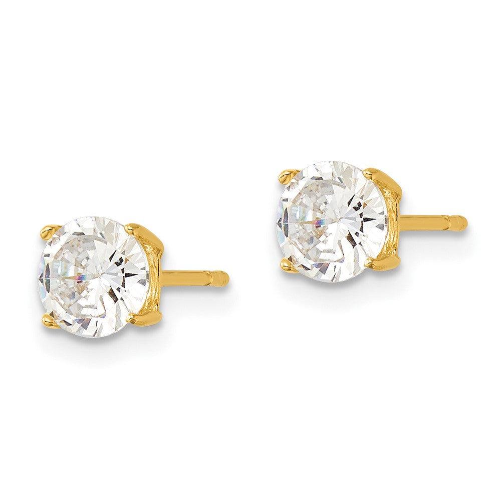 Yellow Gold-plated Sterling Silver Polished 6mm CZ Post Earrings