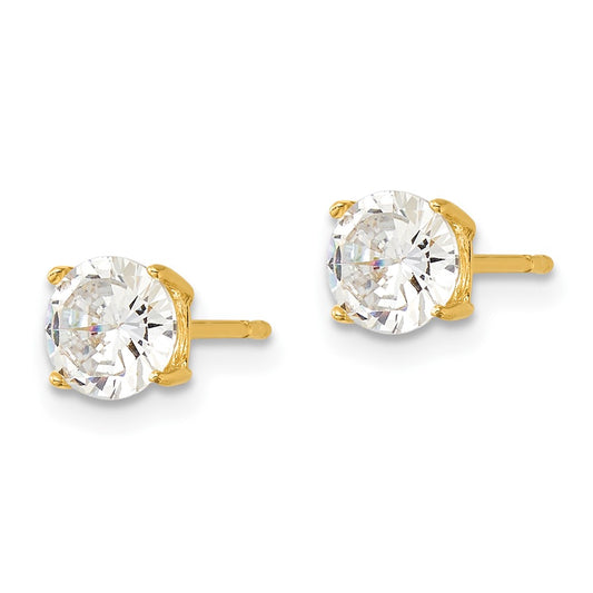 Yellow Gold-plated Sterling Silver Polished 6mm CZ Post Earrings