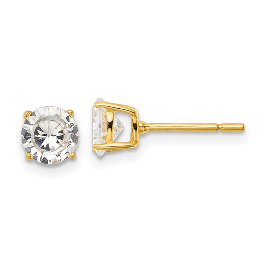 Yellow Gold-plated Sterling Silver Polished 6mm CZ Post Earrings