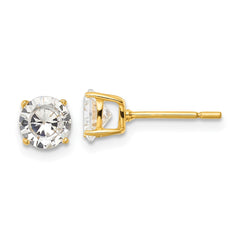 Yellow Gold-plated Sterling Silver Polished 6mm CZ Post Earrings