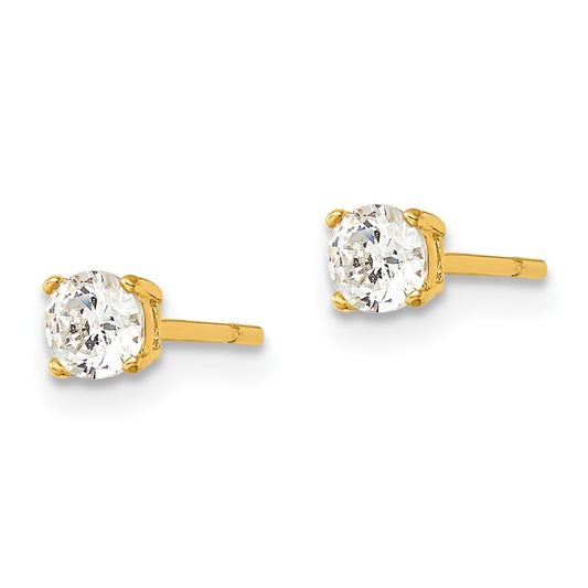 Yellow Gold-plated Sterling Silver Polished 4mm CZ Post Earrings