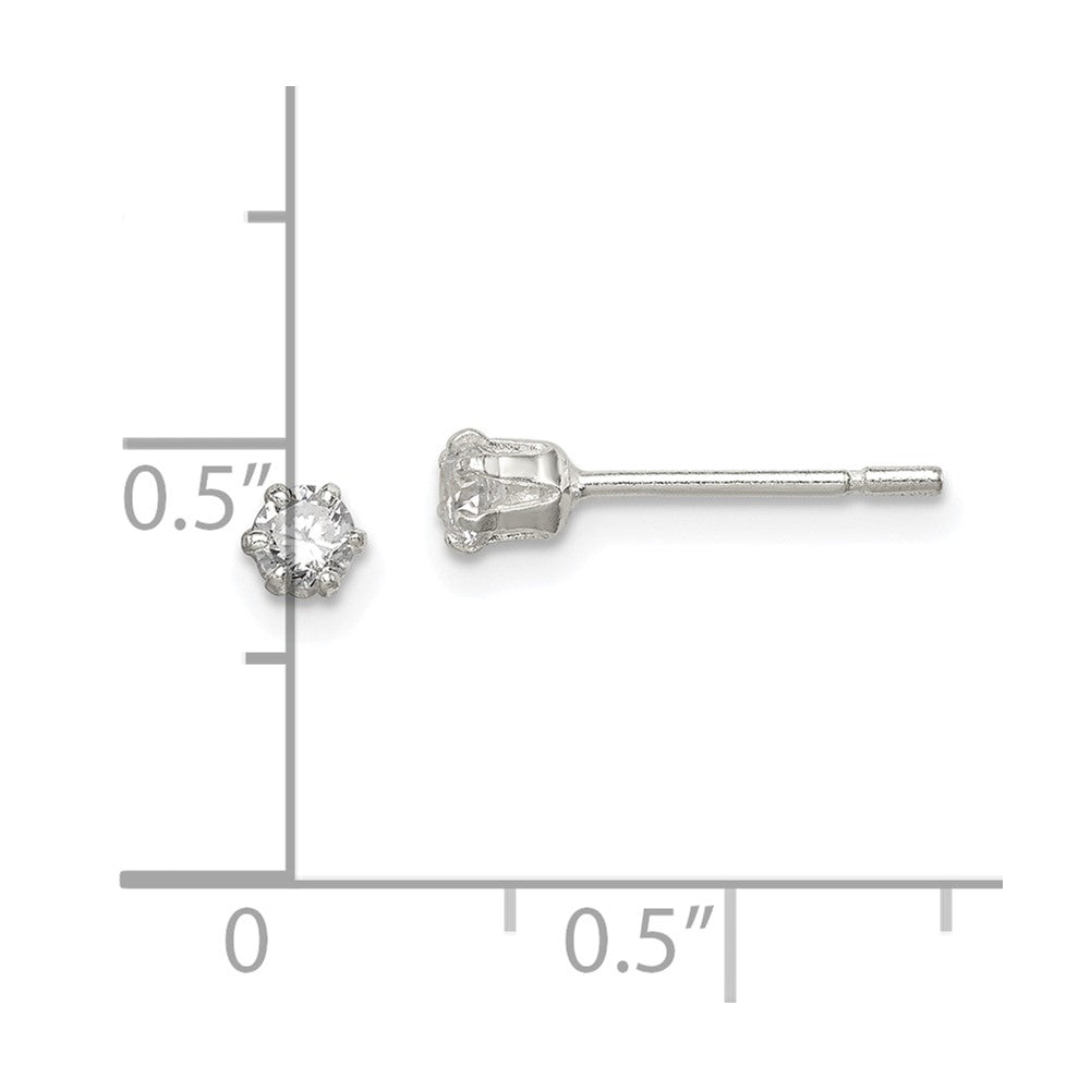 Sterling Silver Polished 3mm CZ Post Earrings