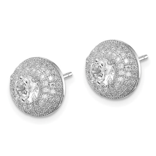 Rhodium-plated Sterling Silver CZ Round Post Earrings