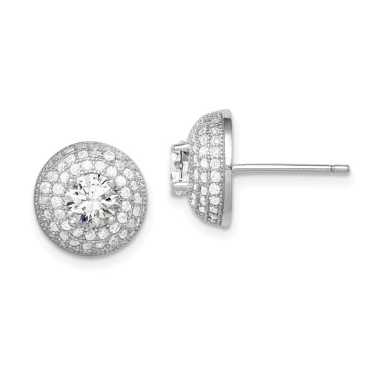 Rhodium-plated Sterling Silver CZ Round Post Earrings