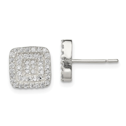 Sterling Silver Square CZ Post Earrings