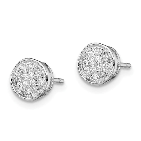 Rhodium-plated Sterling Silver Polished CZ Circle Post Earrings