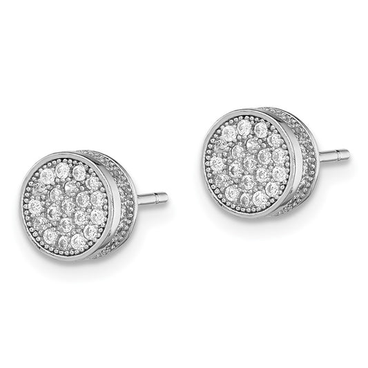 Rhodium-plated Sterling Silver Pave CZ Circle Post Earrings