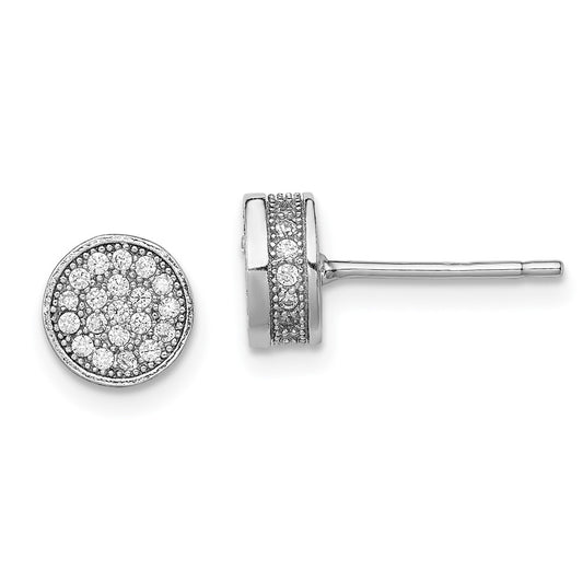 Rhodium-plated Sterling Silver Pave CZ Circle Post Earrings