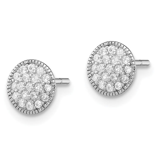 Rhodium-plated Sterling Silver Pave CZ Circle Post Earrings