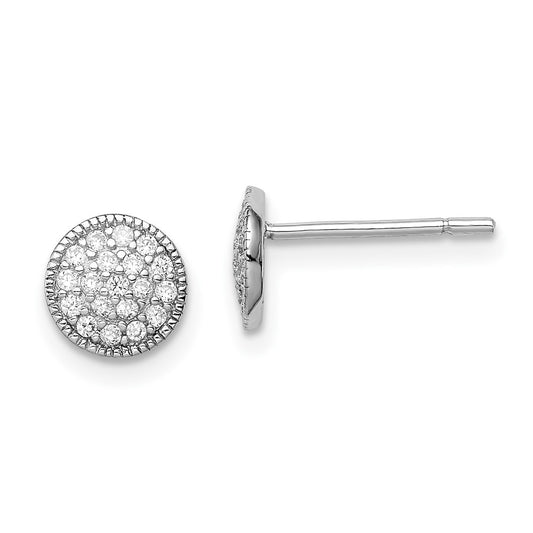 Rhodium-plated Sterling Silver Pave CZ Circle Post Earrings