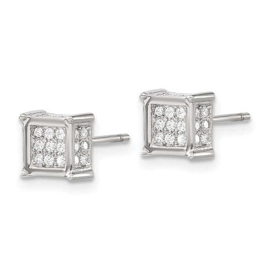 Rhodium-plated Sterling Silver Polished CZ Square Post Earrings